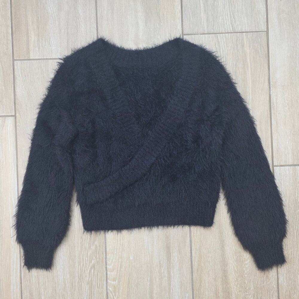 Urban Outfitters Wrap Front Sweater Women S Black Fuzzy Cropped Eyelash Knit